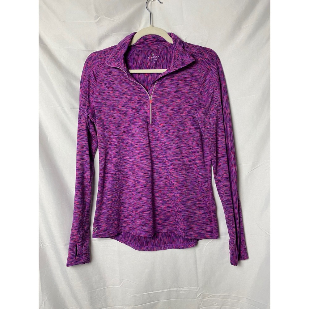 Athleta Purple Pink Marled Pullover Quarter Zip Thumbhole Athleisure Top Size S